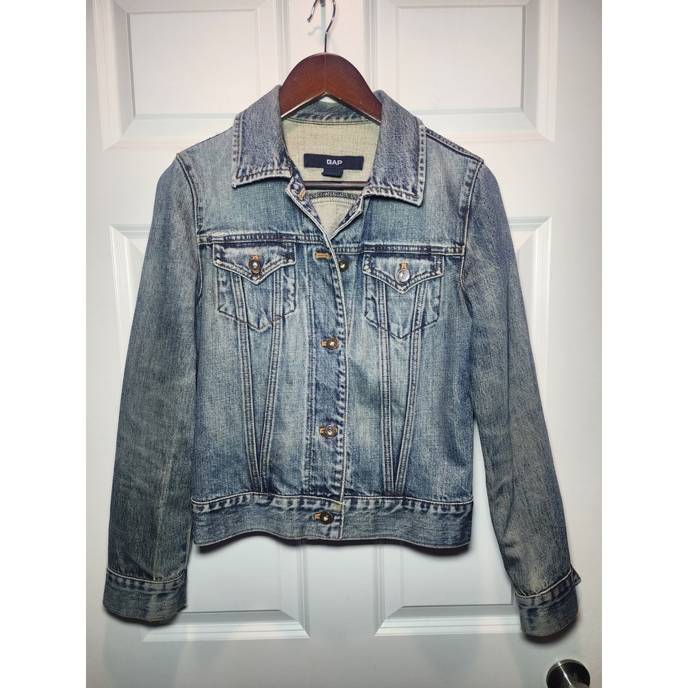 GAP Vintage 90s Y2K Blue Denim Trucker Jacket Medium Wash Women Size S
